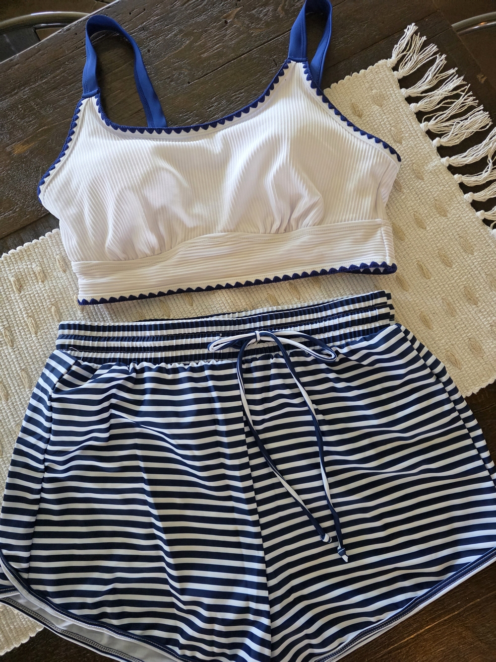 Striped Navy & White Swim Set - Two-Piece